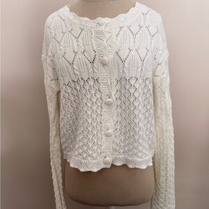 Sincerely Jules White Long Sleeve Crocheted Sweater